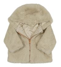 Smetanová kožešinová zateplená parka s mašlemi a kapucí Nutmeg