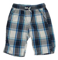 Tmavomodro-bílo-modré kostkované plátěné kraťasy C&A