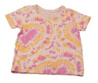 Světlerůžovo-oranžovo-tmavorůžové batikované tričko se srdíčky PRIMARK