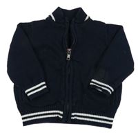 Tmavomodrý propínací svetr s bílými pruhy Matalan