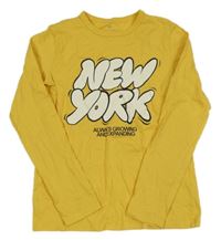 Tmavožluté triko s graffiti nápisy H&M