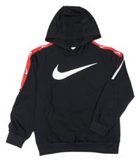 Černo-červená funkční sportovní mikina s logy a pruhem a kapucí Nike