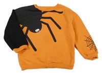 Oranžovo-černá oversize mikina s pavoukem Tu