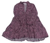 Černo-růžové květované lehké košilové šaty H&M