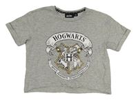 Šedé melírované crop tričko s erbem - Harry Potter Primark