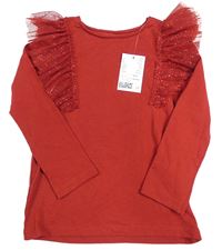 Tmavočervené triko s třpytivými tylovými volánky H&M