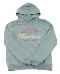 Světlemodrá melírovaná mikina s nápisem a kapucí H&M