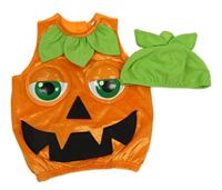 Kostým 2set - Oranžové tričko - dýně + zelená čepice Tu