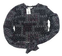 Černé vzorované síťované crop triko Matalan