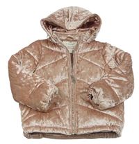 Starorůžová sametová zateplená bunda s kapucí F&F