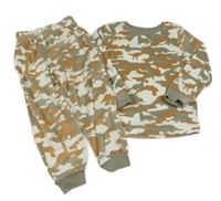 Smetanovo-hnědo-šedé army plyšové pyžamo s dinosaury zn. George