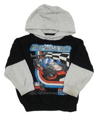 Černo-světlešedá mikina s autem a kapucí - Hot Wheels