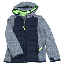 Tmavomodro-melírovaná sportovní/šusťáková propínací mikina s kapucí Topolino