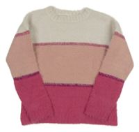 Bílo-starorůžovo-fuchsiový chlupatý svetr OVS