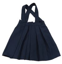 Tmavomodrá skládaná sukně s kšandami