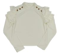 Smetanové žebrované crop triko s volánky a knoflíky Shein