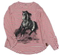 Bílo-červené pruhované triko s koněm Yigga