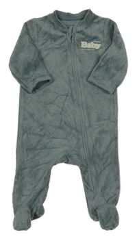 Tmavozelený žebrovaný sametový overal s nápisem Kiabi