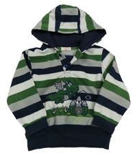 Zeleno-šedo-tmavomodrá pruhovaná fleecová mikina s drakem a kapucí Infinity Kids