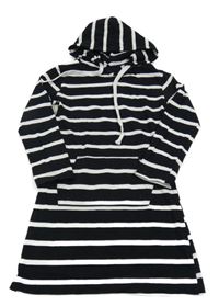Černo-bílé pruhované bavlněné šaty s kapucí