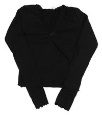 Černé žebrované crop triko s mašlí H&M