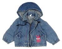 Modrá riflová bunda s liškou a kapucí