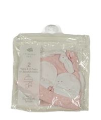 Nové - 4set - Růžová melírovaná bavlněná čepice + bílá s hvězdami + 2x rukavičky Primark