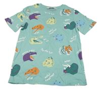 Tyrkysové tričko s dinosaury a kočkovitými šelmami H&M