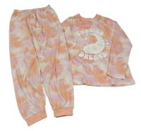 Růžovo-bílé batikované plyšové pyžamo s potiskem Primark