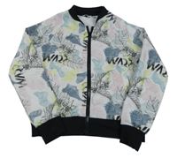 Bílo-barevná vzorovaná propínací mikina s listy