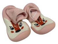 Růžovo-smetanové ponožkoboty s liškou vel. 18/19