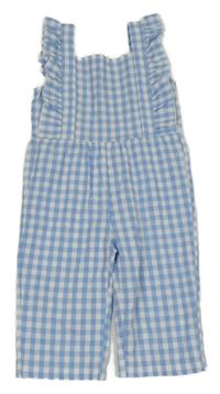 Modro-bílý kostkovaný culottes overal s volánky Shein