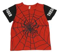Červeno-černé tričko s pavoukem