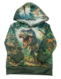 Zelená mikina s dinosaury a kapucí