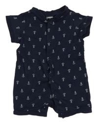 Tmavomodrý bavlněný kraťasový overal s kotvami H&M