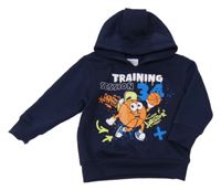 Tmavomodrá mikina s basketbalovými míči a kapucí Infinity Kids