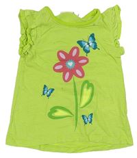 Zelené pruhované tričko s květem a motýlky kids