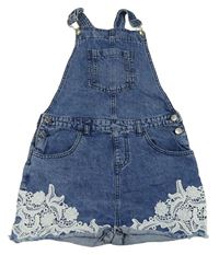 Modré laclové riflové kraťasy s krajkou Denim Co.