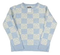 Modro-bílý kostkovaný svetr s květy Primark