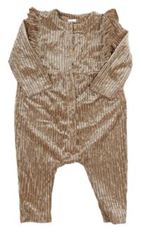 Pudrový žebrovaný sametový overal s volánky H&M