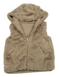 Hnědá kožešinová podšitá vesta s kapucí Dunnes Stores 