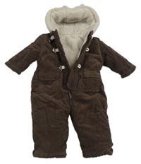 Hnědá zateplená manšestrová kombinéza s kapucí Mothercare