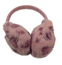 Světlerůžové vzorované chlupaté klapky na uši s kočkami 