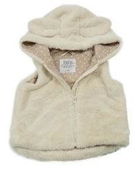 Smetanová kožešinová podšitá vesta s kapucí F&F