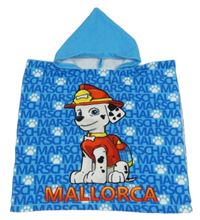 Modré vzorované osuškové pončo s Tlapkovou patrolou a kapucí