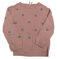 Světlerůžový lehký svetr se stříbrnými srdíčky 