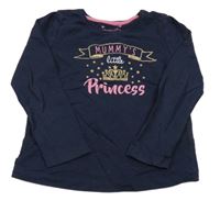 Tmavomodré triko s nápisy PRIMARK