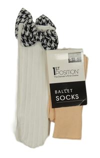 2x ponožky - meruňkové baletní + bílé žebrované s mašlemi 