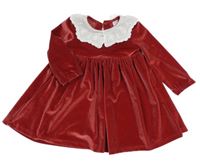 Červené sametové šaty s bílým límcem 