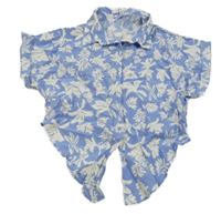 Modro-bílá květovaná halenka s uzlem Zara